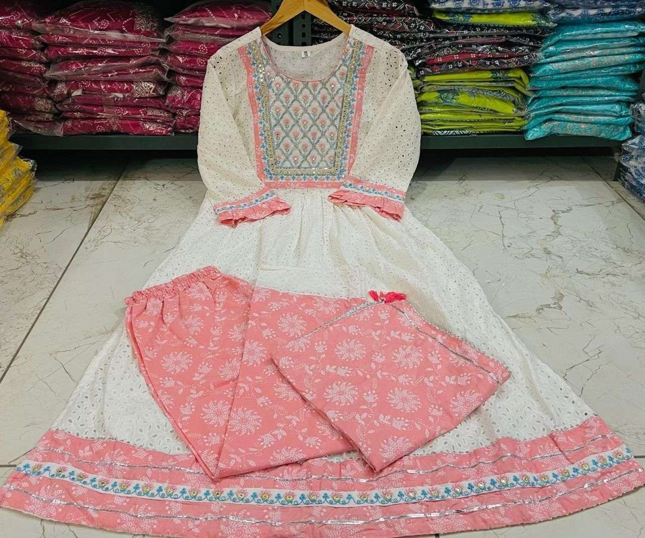 Women's Cotton Embroidered Nayra Cut Kurti With Pant and Dupatta Set - Image 5